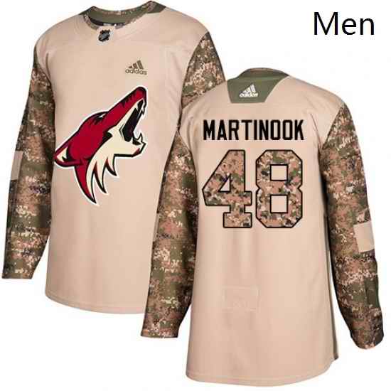 Mens Adidas Arizona Coyotes 48 Jordan Martinook Authentic Camo Veterans Day Practice NHL Jersey